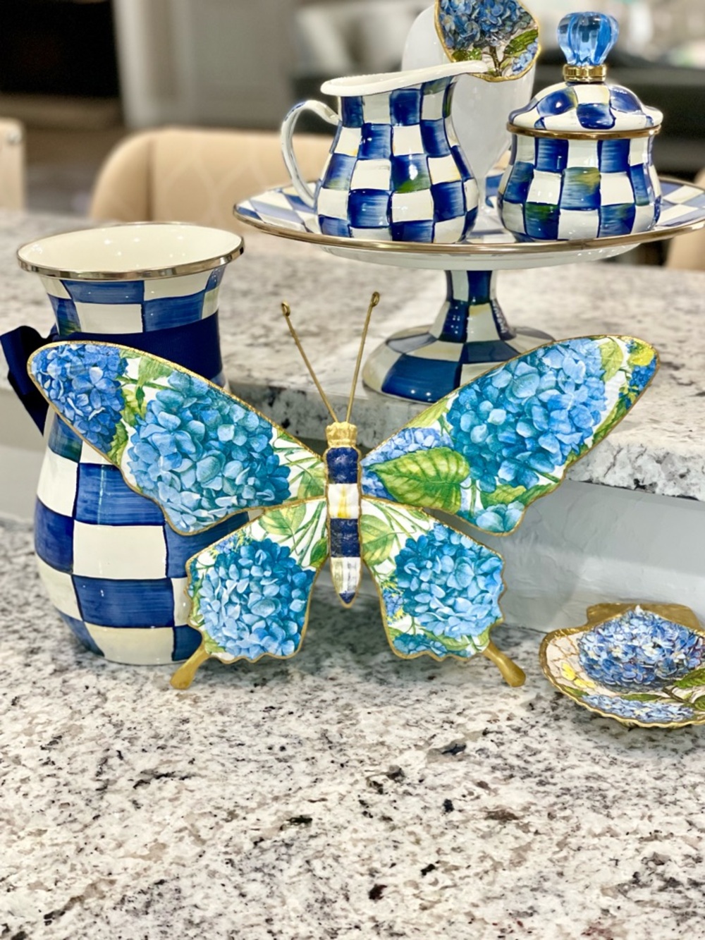 Hand Crafted Blue Hydrangea Butterfly wall decor 14”